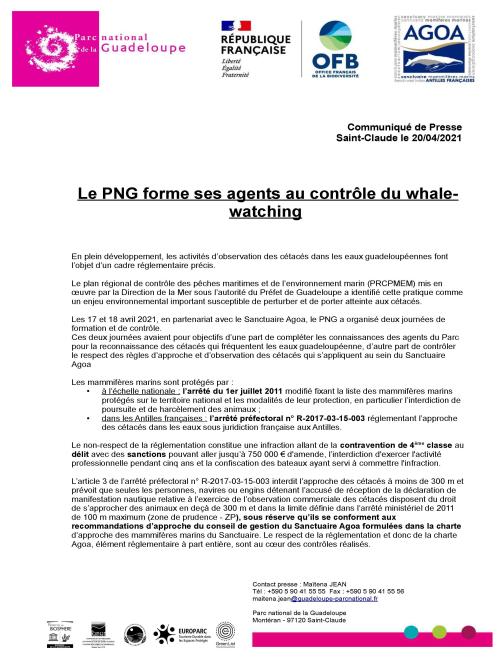CP Le Parc national de la Guadeloupe forme ses agents au contrôle du whale-watching