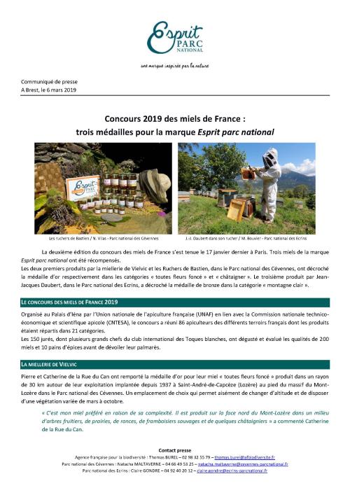 Concours 2019 des miels de France : trois médailles pour la marque Esprit parc national