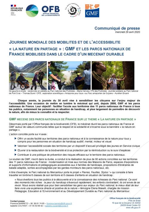 CP Journée mondiale des mobilités et de l'accessibilité : mécénat GMF et parcs nationaux de France