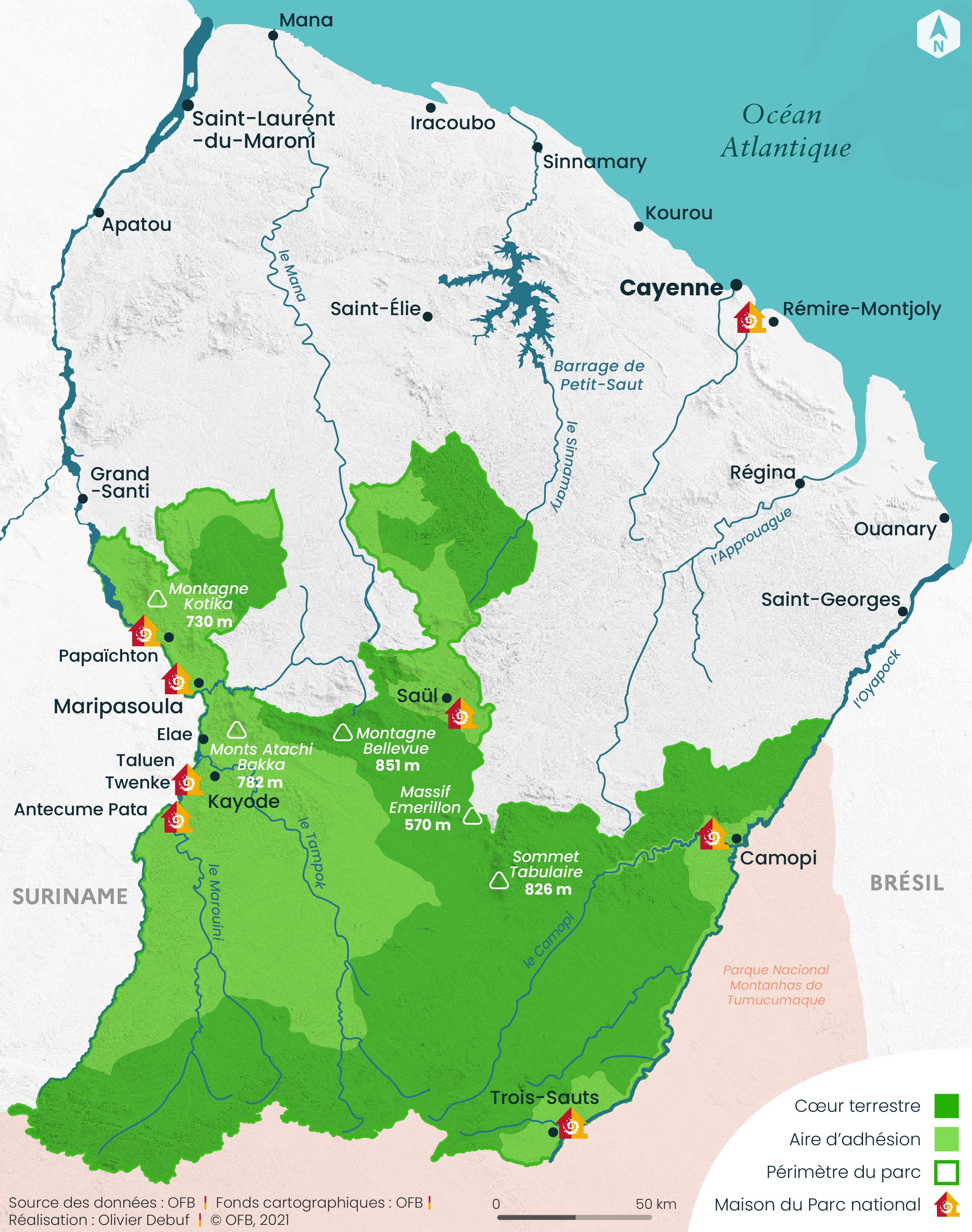 Carte du Parc amazonien de Guyane_décembre 2021
