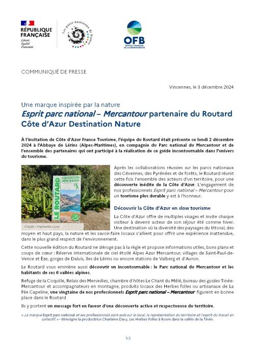 CP Esprit parc national – Mercantour partenaire du Routard Côte d’Azur Destination Nature