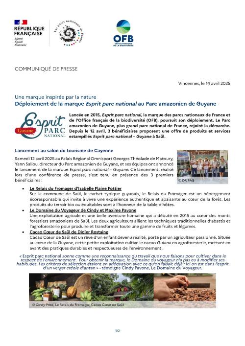 CP Déploiement de la marque Esprit parc national au Parc amazonien de Guyane 