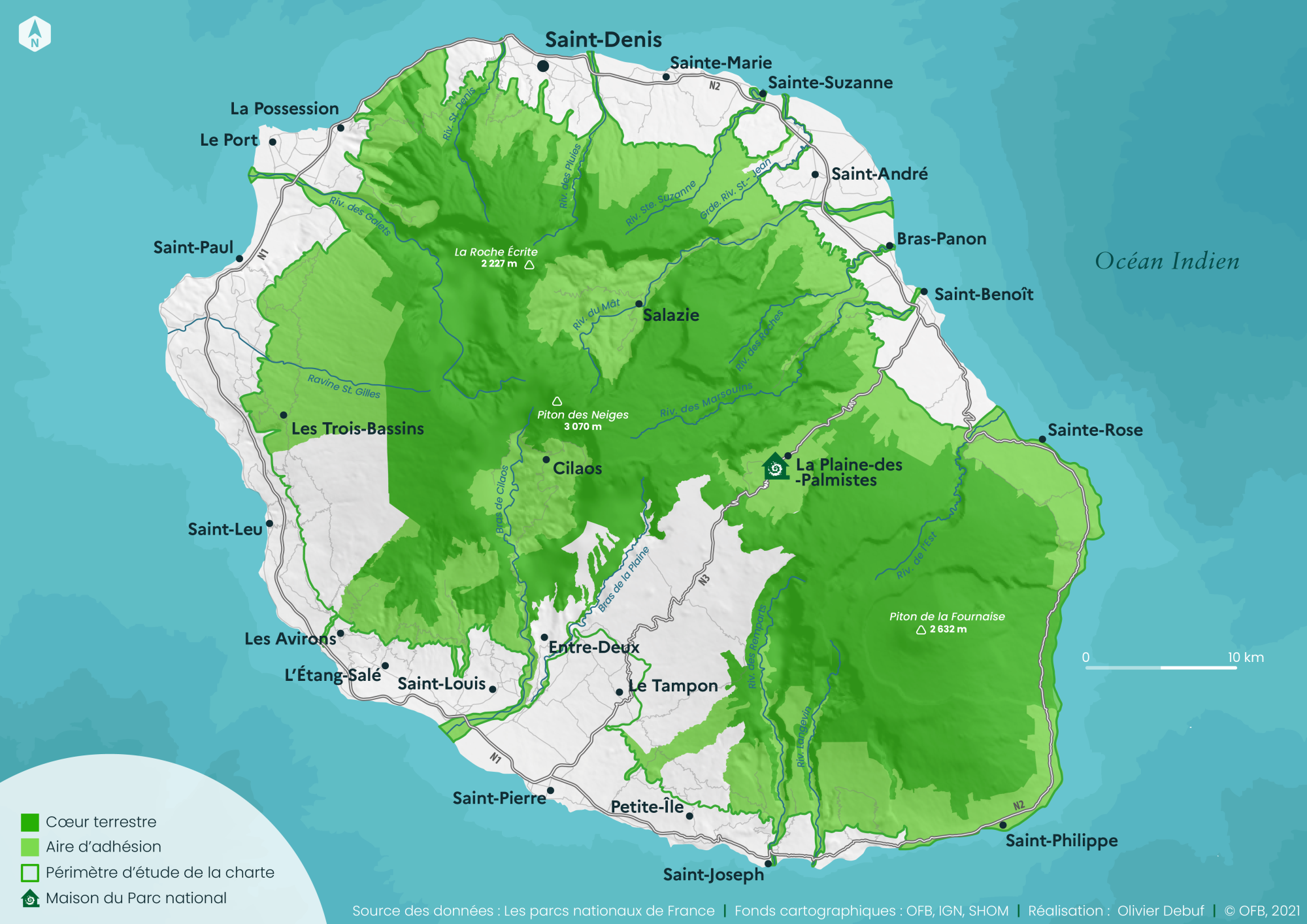 Carte du Parc national de La Réunion